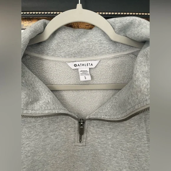 Athleta Gray Fleece Half-Zip Pullover Sweatshirt - Picture 3 of 5